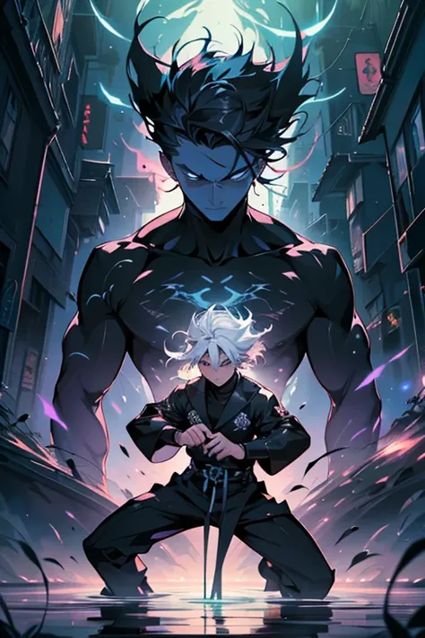 At a concert, the artists Paganini and Vivaldi are found giving their finest performance in heaven, depicted in an anime and manga style comic. The scene is set in an urban city environment with diffuse colors and RGB lighting, featuring an ultra-detailed ...