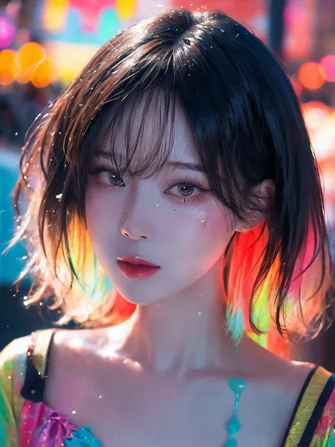 （（（Full Body Photo）））、（（（Full Body Photo）））、（（（Full Body Photo）））、Glow in the dark ，Paint splatter，Captivating psychedelic surreal neon amazing universe beautiful gorgeous women in a bright colorful neon light，Mark Ryden、Daniel Merriam、Bright neon colors i...