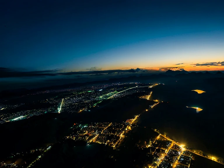 Blue Hour,View from the sky,Over the countryside,dawn,