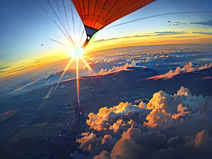 Blue Hour,View from the sky,dawn,Light of the sun,dazzling,The view from the parachute