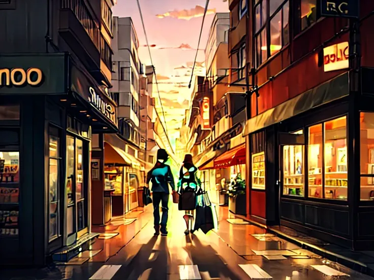 sunset,In the city,the way,Shopping Street,