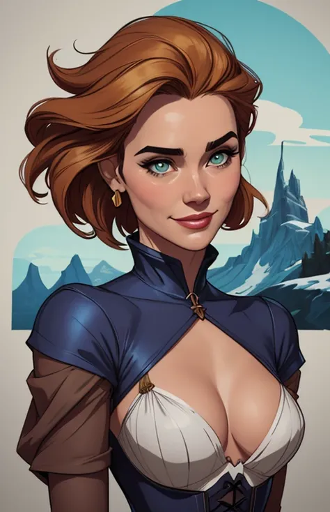 Personagem mulher estilo atompunk Fiona rainha Anna de Arendelle com marcas de guerras Imagem de desenho animado de uma mulher .Ilustra??o estilo desenho animado, estilo de arte dos desenhos animados, estilo de arte dos desenhos animados, digital illustrat...