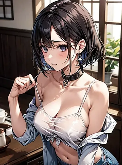 Attractive breasts、Beautiful and attractive anime woman, Enchanting anime girl, Top rated on pixiv、Short Bob、Healthy Body、OK、White see-through underwear、Yakuza、tattoo、I can see your underwear、Shaving、Slippery、big round earrings、Navel piercing、Black Hair、Ir...