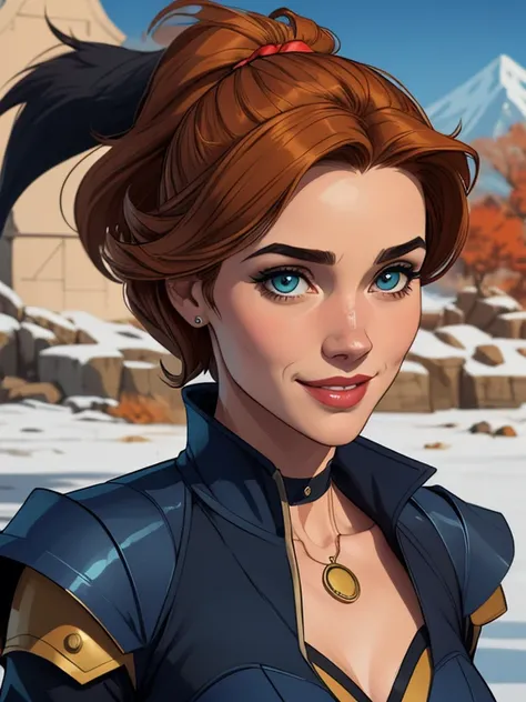 Personagem mulher estilo atompunk Fiona rainha Anna de Arendelle com marcas de guerras Imagem de desenho animado de uma mulher .Ilustra??o estilo desenho animado, estilo de arte dos desenhos animados, estilo de arte dos desenhos animados, digital illustrat...