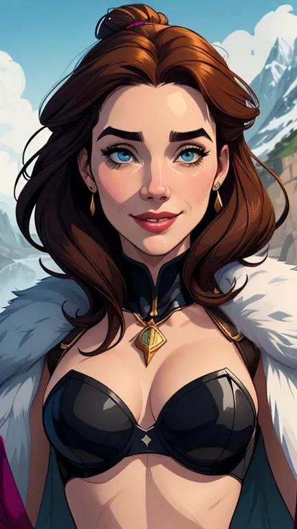 Personagem mulher estilo atompunk Fiona rainha Anna de Arendelle com marcas de guerras Imagem de desenho animado de uma mulher .Ilustra??o estilo desenho animado, estilo de arte dos desenhos animados, estilo de arte dos desenhos animados, digital illustrat...