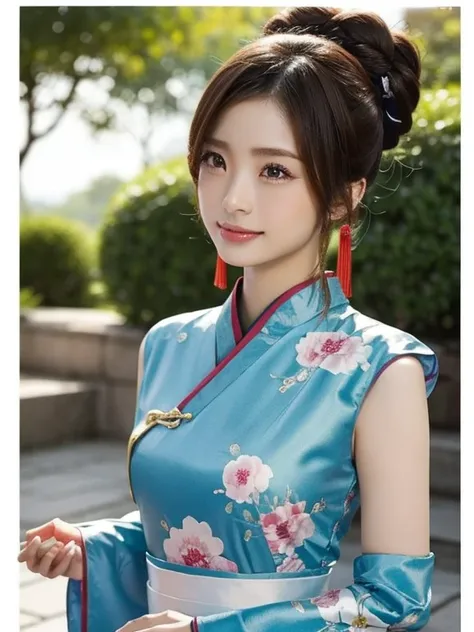 (uetoaya)using the trigger word、generate an image of a young female model wearing a traditional chinese dress。she has a charming...