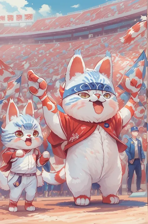 «pafu-chan, yokai cat, supporting lotte's marines” (main theme) pafu-chan, cute yokai cat, shown in a joyful and energetic pose,...