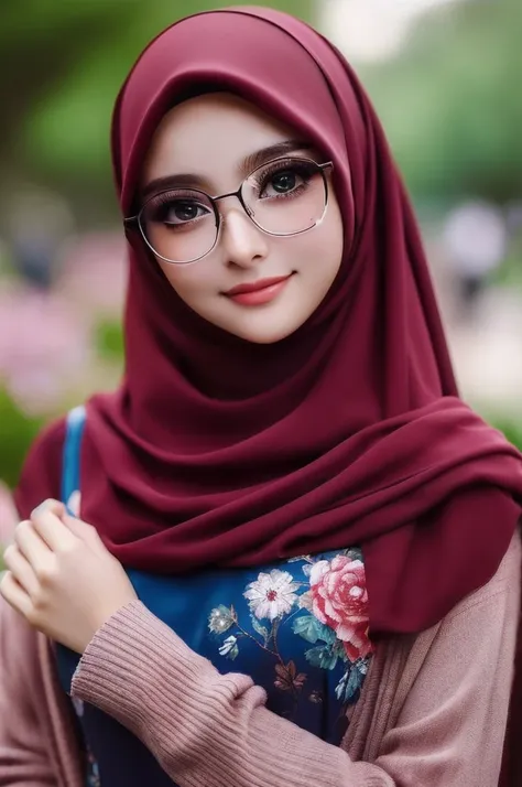 a close up of a woman wearing glasses and a hijab, cute beautiful, very beautiful girl, high quality portrait, very beautiful photo, realism artstyle, beautiful realistic photo, beautiful cute, with glasses, very beautiful portrait, cute woman, beautiful f...