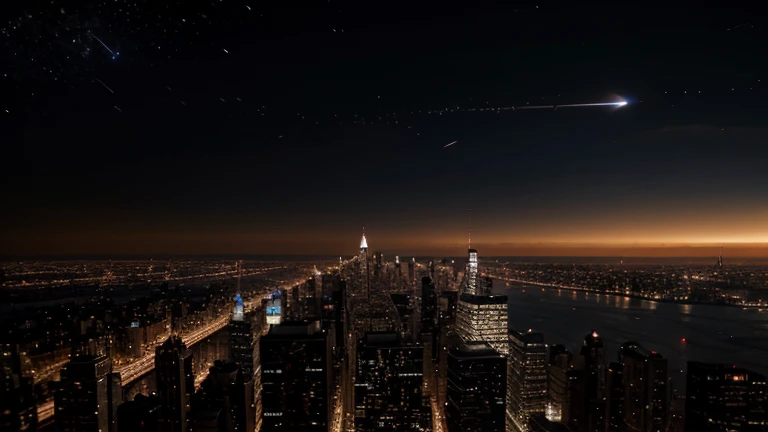 New York City behind galactics Mars Jupiter Saturn in the background,8K,UHD,HDR