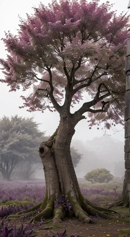 a magical tree with purple leafs