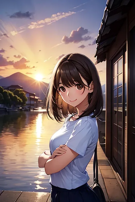 sunset first note shiny chestnut hair, short hair, brown eyes、smile、

i began to understand what love is. i started to enjoy tra...