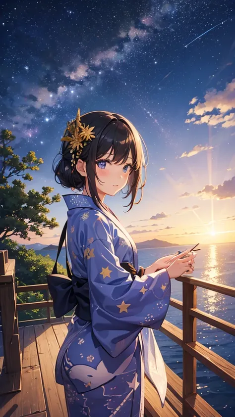 Landscape Photography、wallpaper、Starry Sky、Meteorilky way、Yukata Girls