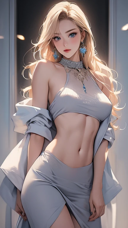 Has long blonde hair、Incredibly beautiful young femme fatale, Long Bangs, blue eyes, Wear a light summer dress. Romance. masterpiece. Full body image. Detailed drawing of the face. masterpiece, Perfect drawing, Realistic painting, full body drawing, Detail...