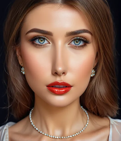 (masterpiece, best quality:1.2), 1woman, solo ((ultra realistic))), photo, best quality, trending on artstation, master piece, jewels in place of pupils, glossy lips, beautiful face portrait 8k 4k masterpiece photo analog style