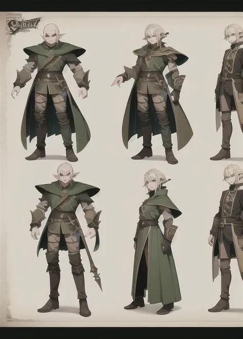 Several mature male elves, chibi, filthy, masterpiece, Best quality, very detailed, rpg portrait, Concept Sheet,