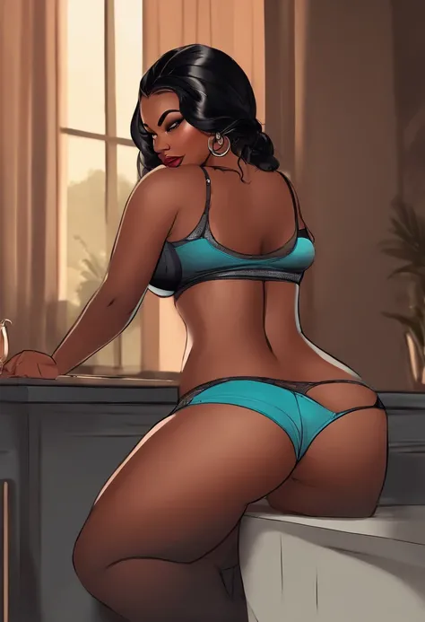 Cartoon character Black curvy thick model with a bra and shorts beautiful utral high quality photo she turns back sexual with a big ass