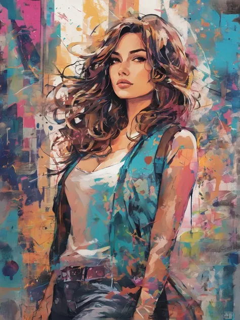 arte de adesivo,Kelly Brook mulher bonita com cabelo loiro longo  , , alma, digital illustration, comic style, anatomia perfeita, centrado, approaching perfection, dynamic, Altamente detalhado, Pintura aquarela, art station, arte conceitual, suave, sharp f...