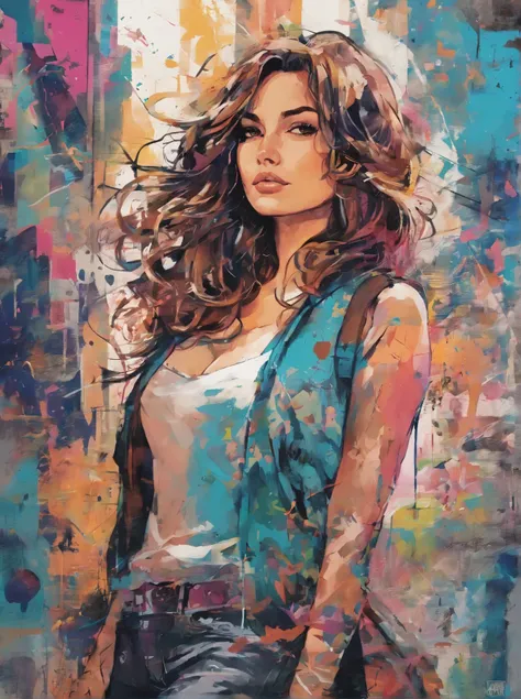 arte de adesivo,Kelly Brook mulher bonita com cabelo loiro longo  , , alma, digital illustration, comic style, anatomia perfeita, centrado, approaching perfection, dynamic, Altamente detalhado, Pintura aquarela, art station, arte conceitual, suave, sharp f...