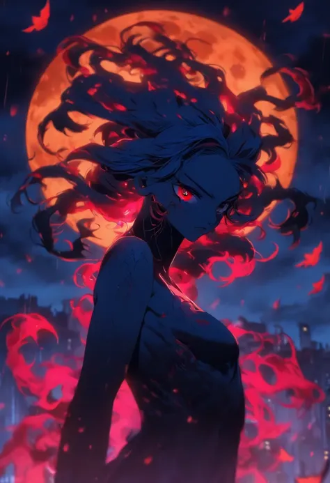 Halloween：1.3，Carrying a Succubus，Under the red moonlight，Big Blue Moon，Blue hair：1.3，(​masterpiece、top-quality、top-quality、Beautifully Aesthetic:1.2)、(((Dark Halloween Mon Beauty)))、Cool pose、ighly detailed、colourfull、highestdetailed, Anatomically correct...