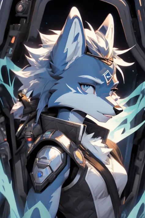 blue wolf with a white tail, alpha wolf head, anthro wolf, young furry, an anthropomorphic wolf, anthropomorphic wolf, blue wolf, wolf fursona, wolf head, an anthro wolf, female anthropomorphic wolf, krystal from star fox, portrait of lucario