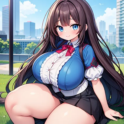 A Cute Very Plump Young Girl, looking at the camera with an embarrassed smile, she is very embarrassed by her ludicrously Huge Thighs and Breasts, (Ludicrously Huge, Ridiculously Excessively Oversized Thighs), (Ludicrously Huge, Ridiculously Excessively Ov...