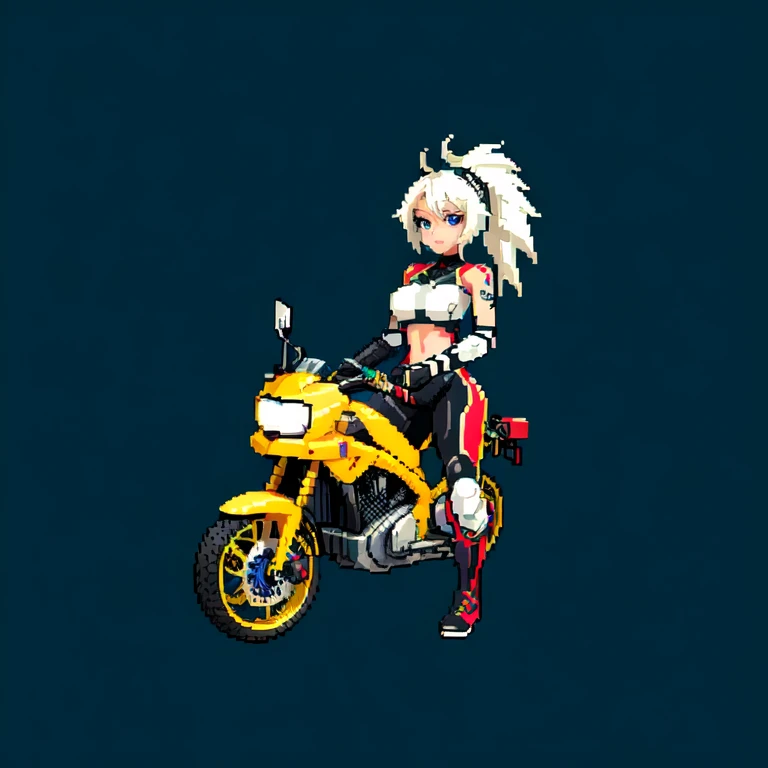 (masterpiece, top quality, best quality), pixel,pixel art,1women,motocycle, full body, 
 