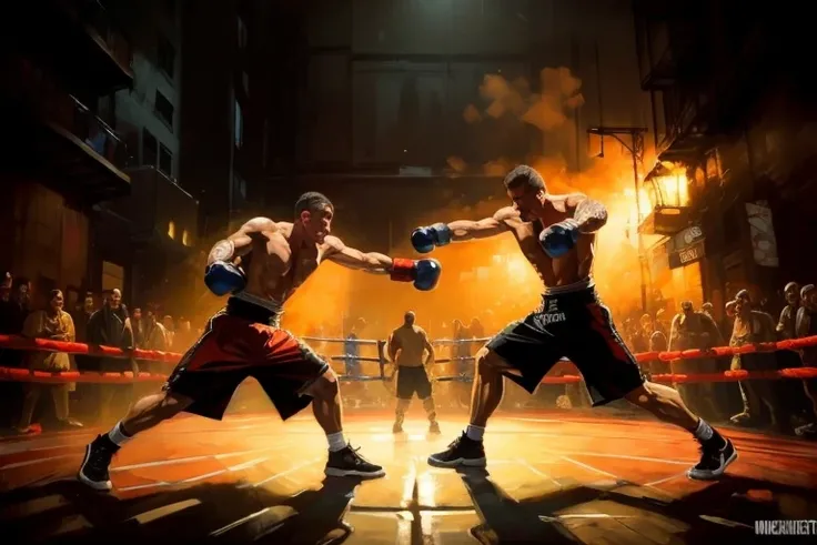 street boxing, knockout, dynamic combat, Amazing, Volumetric Lighting, backlighting, (Highly detailed), (high resolution), (Best quality), (masterpiece)