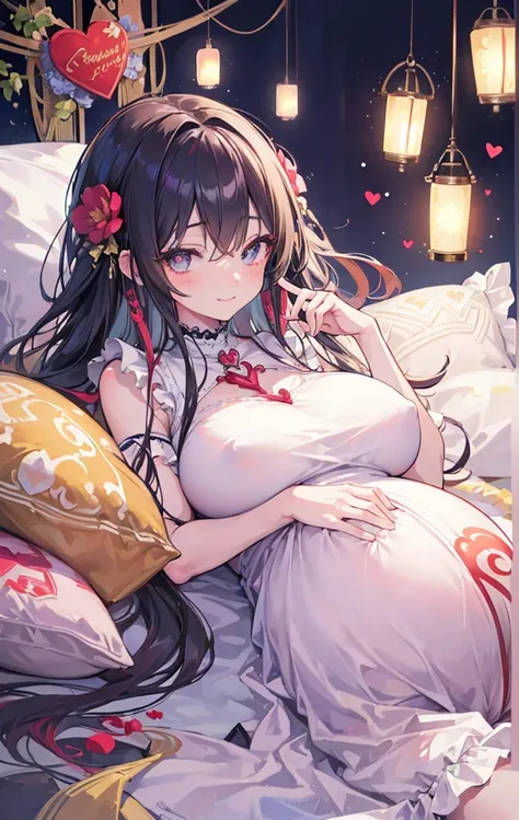 masterpiece, best quality,Super detailed,
Anime cute art style,Super detailed face,
Perfect anatomical structure,Full fingers,
whole body,Pillow Lantern,
1 hot girl,
#11: Messy Curly Charming Silver Long Hair,
Half open eyes，The pupils are heart-shaped,
Hu...