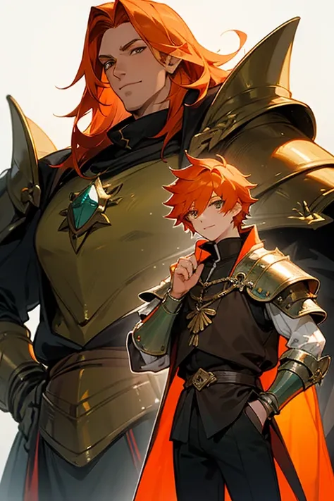 Put your hand in your pocket, The hair stands up, Final Fantasy, King ,young men, orange hair, Emerald eyes, Fantasy, handsome ,Talk a lot, Middle Ages, Shot hair ,smile, Armor, Chad,daddy