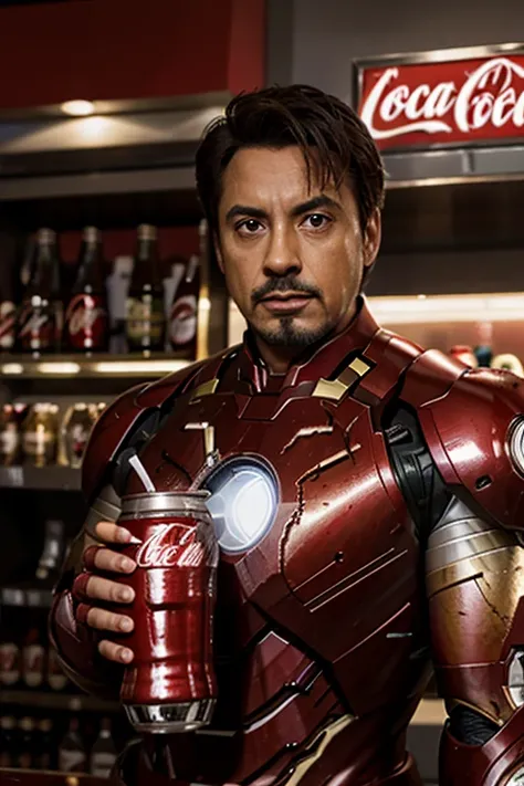 Iron man drinking coca cola 