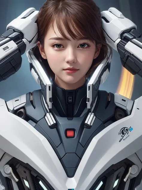 ​masterpiece、top-quality、realisitic、ultra-detailliert、SFW、head shot、facial close-up、Portrait of a young woman、starsector、Sci-fi style mechanical suit、High-tech gadgets、Head turned to the front、