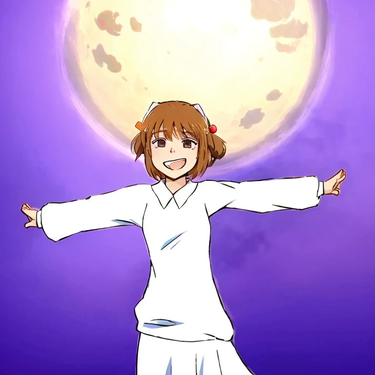 Cardcaptor Sakura raising her arms with the moon shining behind