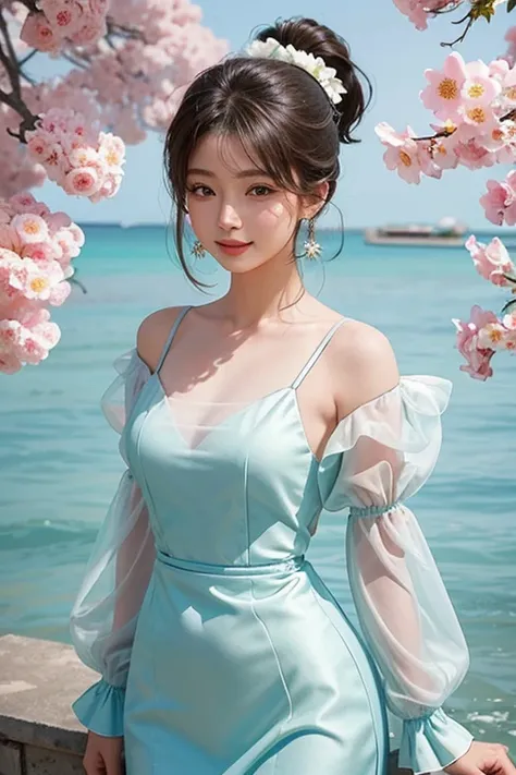 (masterpiece), boasting the highest quality and superb detail, showcases one fashionable figure, a stunning girl with dish-shaped hair, standing confidently before a simple background. The intricate fashionable clothes cling to her body, revealing delicate...