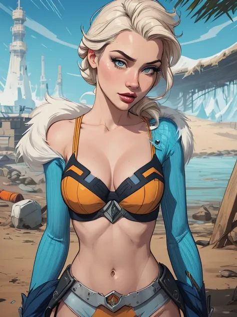 Personagem mulher estilo atompunk Fallout 4 Rainha Anna de Arendelle com marcas de guerras Imagem de desenho animado de uma mulher .Ilustra??o estilo desenho animado, estilo de arte dos desenhos animados, estilo de arte dos desenhos animados, digital illus...