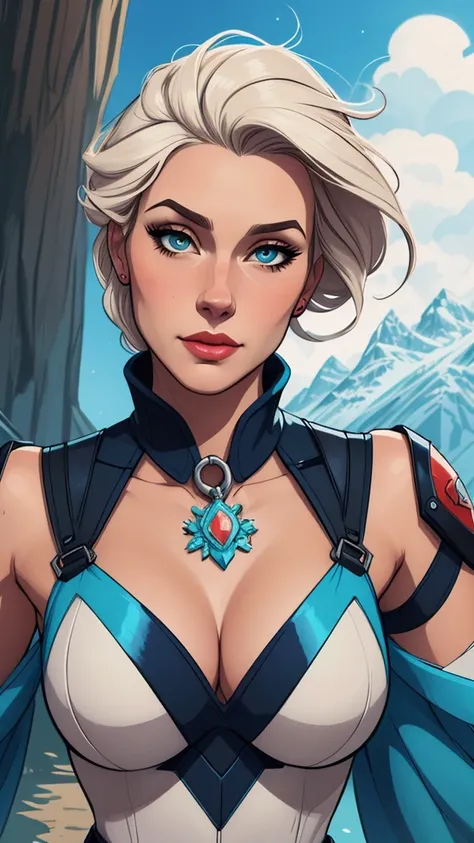 Personagem mulher estilo atompunk Fallout 4 Rainha Anna de Arendelle com marcas de guerras Imagem de desenho animado de uma mulher .Ilustra??o estilo desenho animado, estilo de arte dos desenhos animados, estilo de arte dos desenhos animados, digital illus...