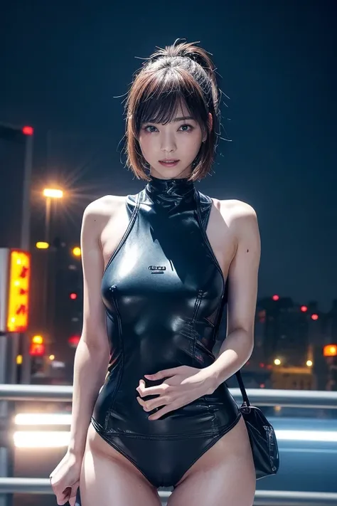 (8k, RAW Photos, highest quality, masterpiece:1.2), (Realistic, photo-Realistic:1.37),(Japanese Idols), cute,Professional Lighting, Photon Mapping, Physically Based Rendering, Cosplay, Lucy ,(cyber punk),Bobcut,Machinery Parts,Grey Eyes, Black rubber mater...