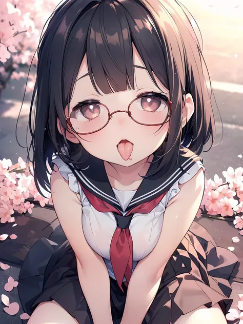 Very detailed, highest quality, High resolution, Moe Anime, ((Cute girl with black hair and droopy eyes)), ((Wearing large round glasses:1.4)), (Baby Face), Cute eyes, Detailed eye depiction, Sparkle in the eyes, View your viewers, Pale skin, (Big eyes:1.4...