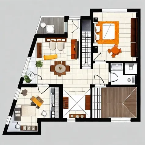 a drawing of a plan of a small apartment with a kitchen and living room, apartment design, architectural plan, floor plan, plan drawing, layout, flat 2 d, fancy apartment, house interior, architectural plans, single floor, architectural planning, building ...