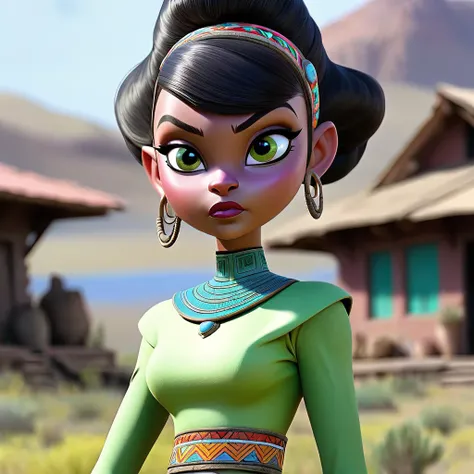 (60s star trek)(best quality,4k,8k,highres,masterpiece:1.2),ultra-detailed,(realistic,photorealistic,photo-realistic:1.37),full body portrait of beautiful alien (light green skin, small cute antenna) native tribal woman in alien primitive village,(dancing ...