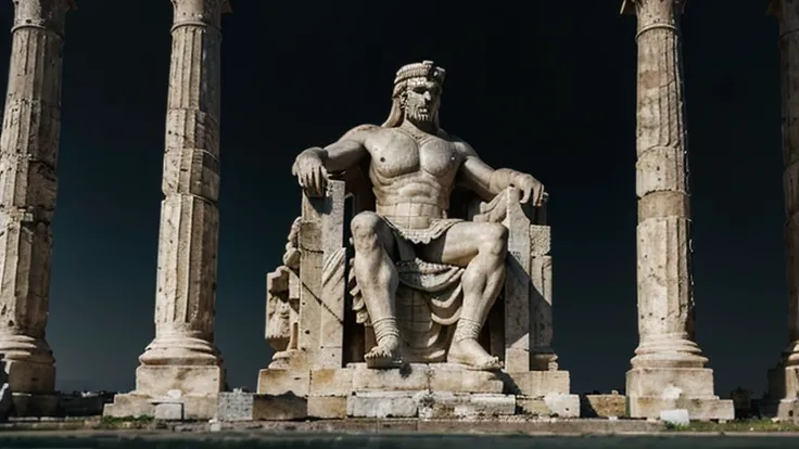 "A dark landscape image of an ancient greek society deeply connected to stoicism, black and white, ancient greek architecture, include one single big statue of a stereotypical strong greek man, marcus aurelius --ar 16:9--style G4JuqKlERum6vZGYhO9USsL"