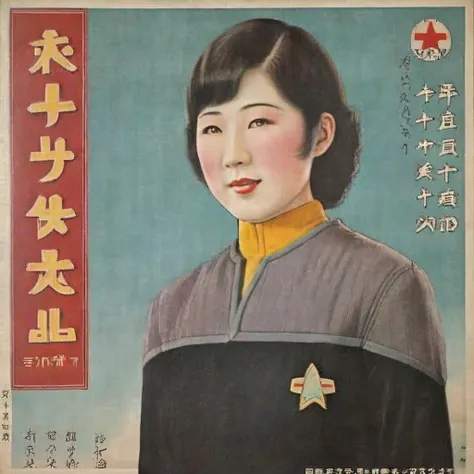 a photorealistic representation of a 1930s japanese ukiyo e prints poster featuring an fullbody japanese female in black and gre...