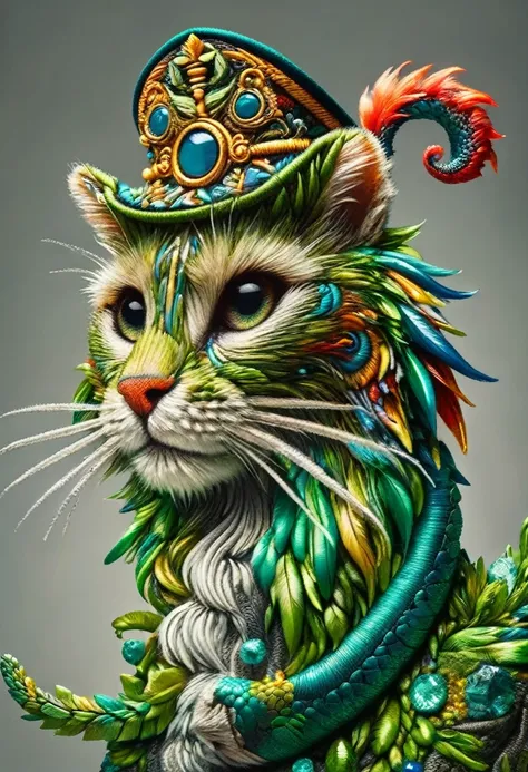 Envision a vibrant and dynamic image of Captain Brave Tail, a diminutive snake characterized by a bright green hue, This cheerful creature possesses eyes filled with twinkle and merriment, Perched atop his head is a petite captains hat adorned with dynamic...