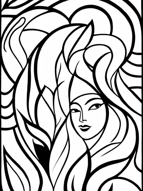 in style of alexander archipenko, character, ink art, side view, modern minimalist art, close-up of a woman with lotus tattoo on...