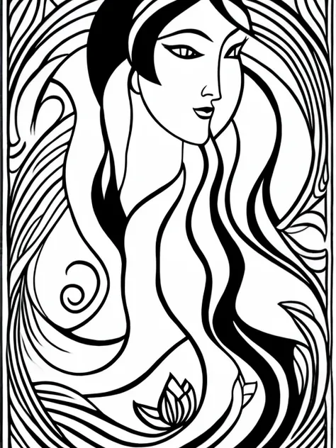 in style of alexander archipenko, character, ink art, side view, modern minimalist art, close-up of a woman with lotus tattoo on...