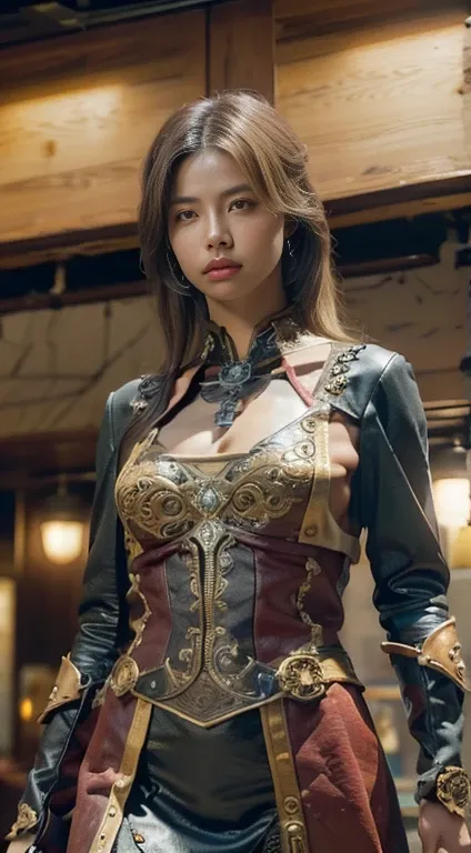 ((best quality)), ((masterpiece)), (detailed:1.4), 3d, an image of a beautiful steampunk female, train station background, cinem...