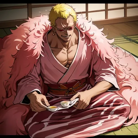 Doflamingo performing tea ceremony in a Japanese-style room