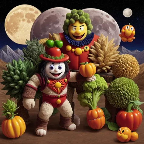 Wolf Man,full moon,Anpanman,Cute Romanesco,Fighting against a single vegetable character