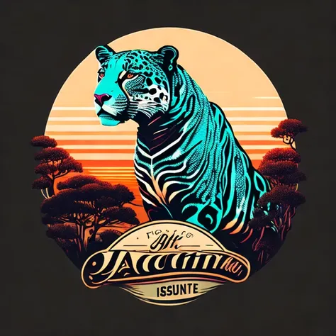 T-Shirt Graphic Design Art, a retro graphic design, Because its a Jaguar, Smooth 4 colors, Tom Pastel Vintage, highly detailed cleaning, Vector Image, A masterpiece of realism, Professional photography, sunrise background, Flat black background, Isoscale, ...