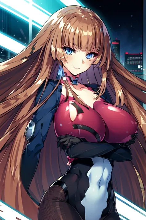 woman,Brown Hair,Straight Long Hair,Blue Eyes,Koukawa Asuka,,Large Breasts,police,Happy face,Ripped clothes