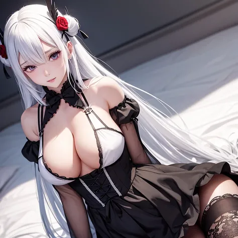 {{{masterpiece}}}}, {{{Super detailed}}}, {{{high resolution}}}, {{Good anatomy}}, (((best breasts))), ((Extremely exquisite and beautiful)), {{Extremely detailed and refined}}, {8k cg wallpaper}, {{Implications}},masterpiece，highest quality，White hair and...